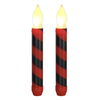 LED taper stearinlys med rød og sort stribefarver - 2 stk pr. sæt